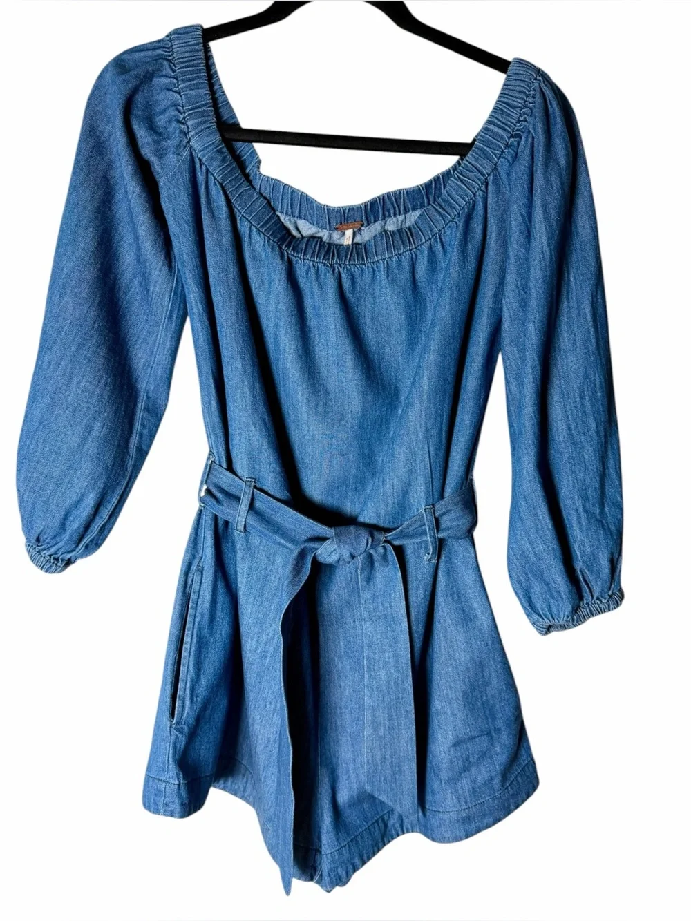 Free People Denim Blue Off-Shoulder Romper size Small